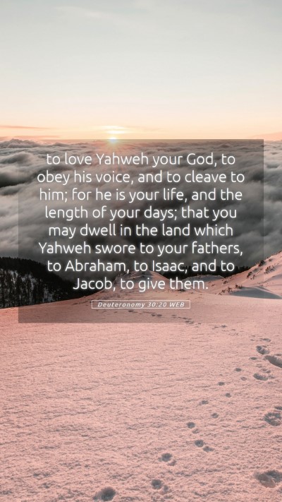 Picture 05 - Deuteronomy 30:20 WEB Mobile Phone Wallpaper - to love Yahweh your God, to obey his voice, and - Mobile Bible Verse Wallpaper
