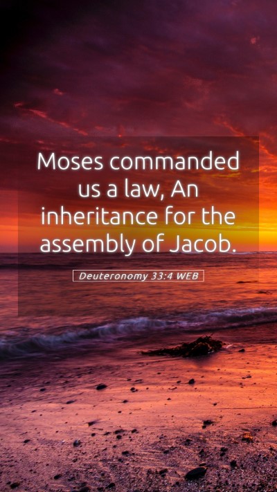 Picture 05 - Deuteronomy 33:4 WEB Mobile Phone Wallpaper - Moses commanded us a law, An inheritance for the - Mobile Bible Verse Wallpaper