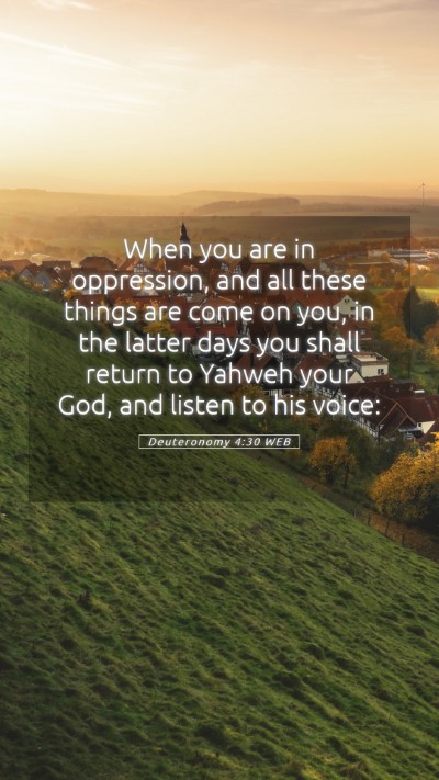 Picture 05 - Deuteronomy 4:30 WEB Mobile Phone Wallpaper - When you are in oppression, and all these things - Mobile Bible Verse Wallpaper