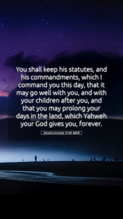 Picture 05 - Deuteronomy 4:40 WEB Mobile Phone Wallpaper - You shall keep his statutes, and his - Mobile Bible Verse Wallpaper
