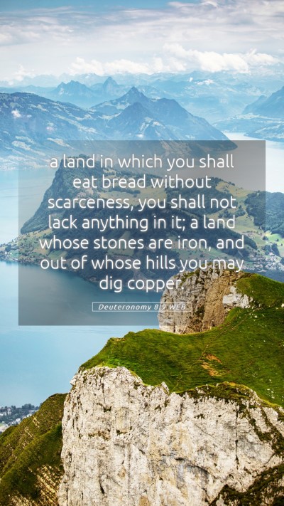 Picture 05 - Deuteronomy 8:9 WEB Mobile Phone Wallpaper - a land in which you shall eat bread without - Mobile Bible Verse Wallpaper