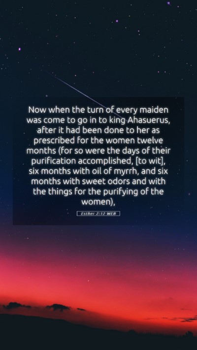 Picture 05 - Esther 2:12 WEB Mobile Phone Wallpaper - Now when the turn of every maiden was come to go - Mobile Bible Verse Wallpaper