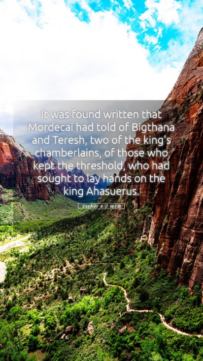 Picture 05 - Esther 6:2 WEB Mobile Phone Wallpaper - It was found written that Mordecai had told of - Mobile Bible Verse Wallpaper