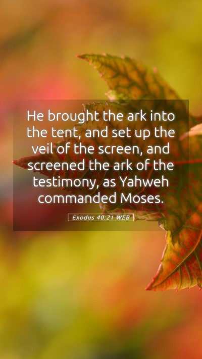 Picture 05 - Exodus 40:21 WEB Mobile Phone Wallpaper - He brought the ark into the tent, and set up the - Mobile Bible Verse Wallpaper