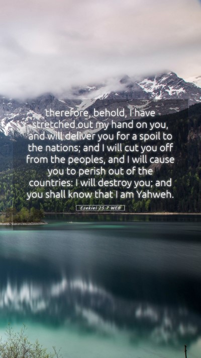 Picture 05 - Ezekiel 25:7 WEB Mobile Phone Wallpaper - therefore, behold, I have stretched out my hand - Mobile Bible Verse Wallpaper