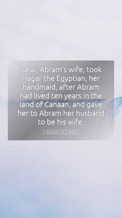 Picture 05 - Genesis 16:3 WEB Mobile Phone Wallpaper - Sarai, Abram's wife, took Hagar the Egyptian, her - Mobile Bible Verse Wallpaper