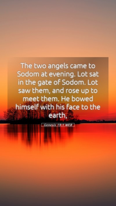 Picture 05 - Genesis 19:1 WEB Mobile Phone Wallpaper - The two angels came to Sodom at evening. Lot sat - Mobile Bible Verse Wallpaper