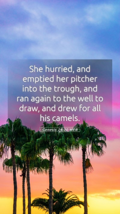 Picture 05 - Genesis 24:20 WEB Mobile Phone Wallpaper - She hurried, and emptied her pitcher into the - Mobile Bible Verse Wallpaper