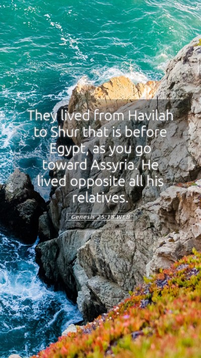 Picture 05 - Genesis 25:18 WEB Mobile Phone Wallpaper - They lived from Havilah to Shur that is before - Mobile Bible Verse Wallpaper