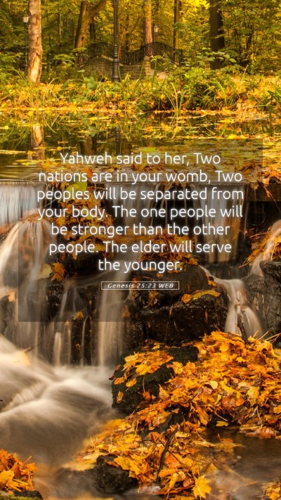Picture 05 - Genesis 25:23 WEB Mobile Phone Wallpaper - Yahweh said to her, Two nations are in your womb, - Mobile Bible Verse Wallpaper
