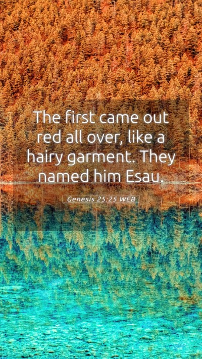Picture 05 - Genesis 25:25 WEB Mobile Phone Wallpaper - The first came out red all over, like a hairy - Mobile Bible Verse Wallpaper