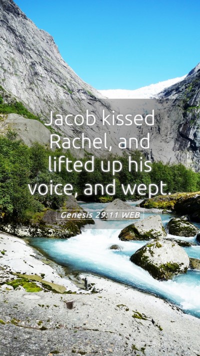 Picture 05 - Genesis 29:11 WEB Mobile Phone Wallpaper - Jacob kissed Rachel, and lifted up his voice, and - Mobile Bible Verse Wallpaper