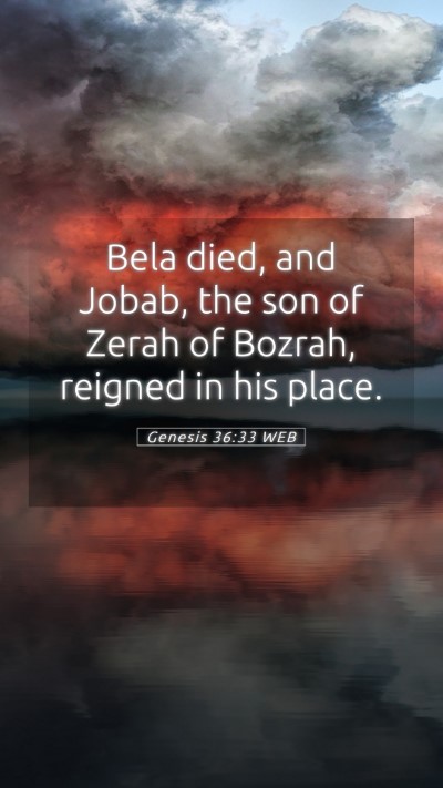 Picture 05 - Genesis 36:33 WEB Mobile Phone Wallpaper - Bela died, and Jobab, the son of Zerah of Bozrah, - Mobile Bible Verse Wallpaper