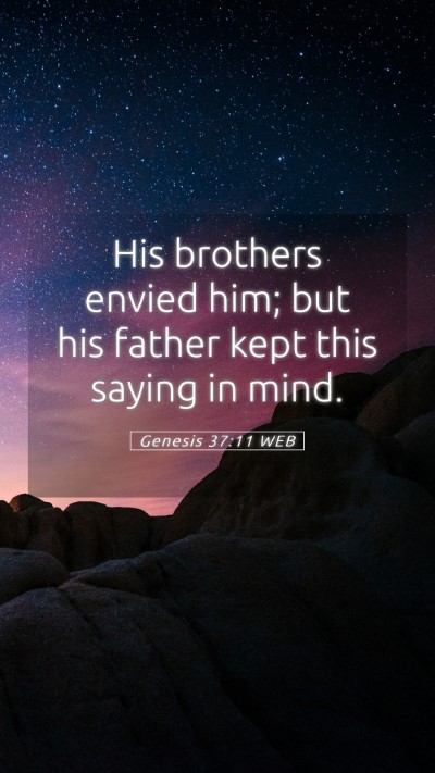 Picture 05 - Genesis 37:11 WEB Mobile Phone Wallpaper - His brothers envied him; but his father kept this - Mobile Bible Verse Wallpaper