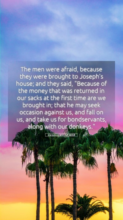 Picture 05 - Genesis 43:18 WEB Mobile Phone Wallpaper - The men were afraid, because they were brought to - Mobile Bible Verse Wallpaper