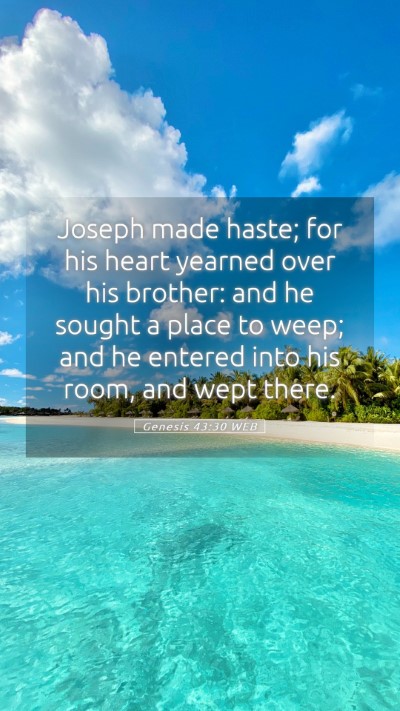 Picture 05 - Genesis 43:30 WEB Mobile Phone Wallpaper - Joseph made haste; for his heart yearned over his - Mobile Bible Verse Wallpaper