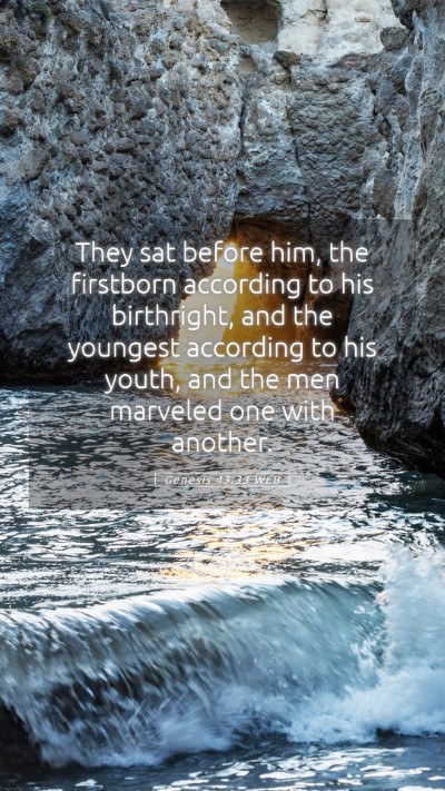 Picture 05 - Genesis 43:33 WEB Mobile Phone Wallpaper - They sat before him, the firstborn according to - Mobile Bible Verse Wallpaper