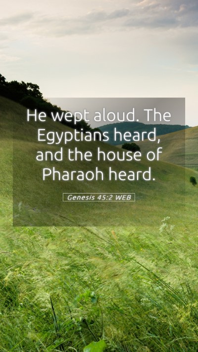 Picture 05 - Genesis 45:2 WEB Mobile Phone Wallpaper - He wept aloud. The Egyptians heard, and the house - Mobile Bible Verse Wallpaper