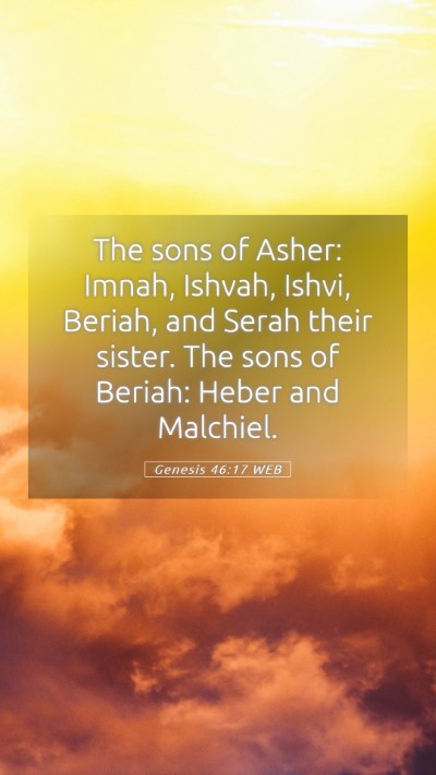 Picture 05 - Genesis 46:17 WEB Mobile Phone Wallpaper - The sons of Asher: Imnah, Ishvah, Ishvi, Beriah, - Mobile Bible Verse Wallpaper