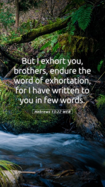 Picture 05 - Hebrews 13:22 WEB Mobile Phone Wallpaper - But I exhort you, brothers, endure the word of - Mobile Bible Verse Wallpaper