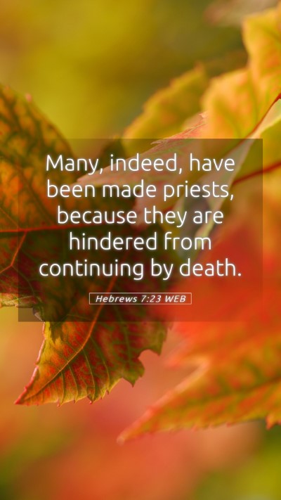 Picture 05 - Hebrews 7:23 WEB Mobile Phone Wallpaper - Many, indeed, have been made priests, because - Mobile Bible Verse Wallpaper