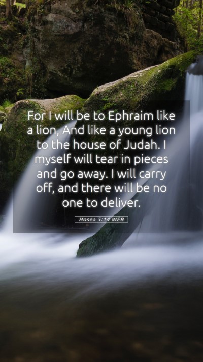 Picture 05 - Hosea 5:14 WEB Mobile Phone Wallpaper - For I will be to Ephraim like a lion, And like a - Mobile Bible Verse Wallpaper