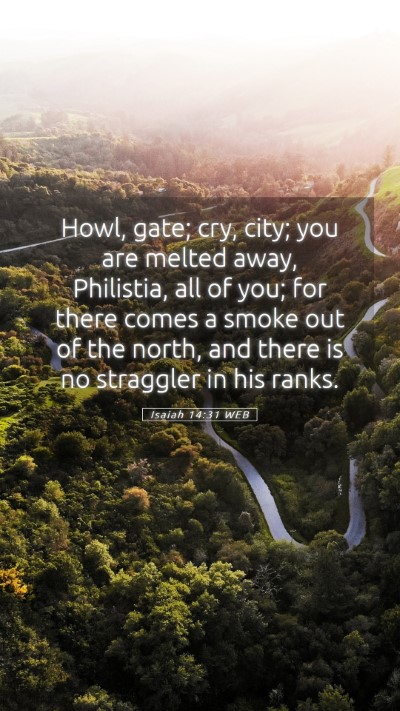 Picture 05 - Isaiah 14:31 WEB Mobile Phone Wallpaper - Howl, gate; cry, city; you are melted away, - Mobile Bible Verse Wallpaper
