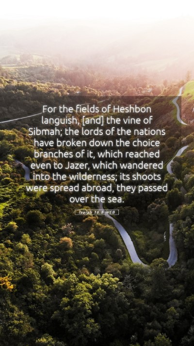 Picture 05 - Isaiah 16:8 WEB Mobile Phone Wallpaper - For the fields of Heshbon languish, [and] the - Mobile Bible Verse Wallpaper