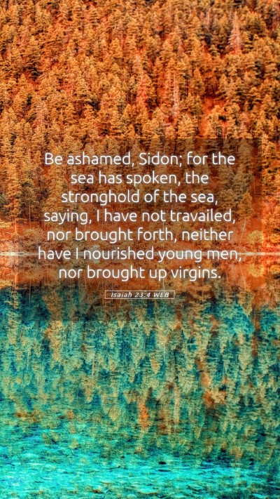 Picture 05 - Isaiah 23:4 WEB Mobile Phone Wallpaper - Be ashamed, Sidon; for the sea has spoken, the - Mobile Bible Verse Wallpaper
