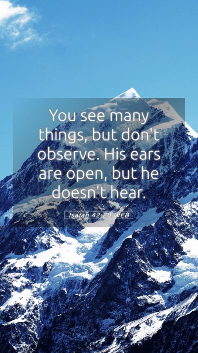 Picture 05 - Isaiah 42:20 WEB Mobile Phone Wallpaper - You see many things, but don't observe. His ears - Mobile Bible Verse Wallpaper