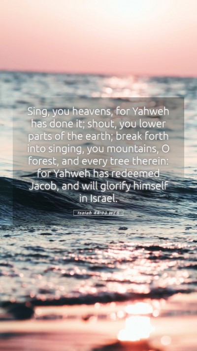 Picture 05 - Isaiah 44:23 WEB Mobile Phone Wallpaper - Sing, you heavens, for Yahweh has done it; shout, - Mobile Bible Verse Wallpaper