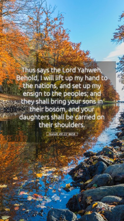 Picture 05 - Isaiah 49:22 WEB Mobile Phone Wallpaper - Thus says the Lord Yahweh, Behold, I will lift up - Mobile Bible Verse Wallpaper