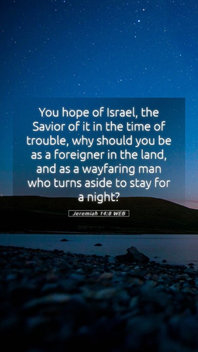 Picture 05 - Jeremiah 14:8 WEB Mobile Phone Wallpaper - You hope of Israel, the Savior of it in the time - Mobile Bible Verse Wallpaper