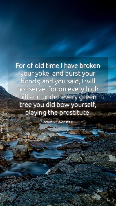 Picture 05 - Jeremiah 2:20 WEB Mobile Phone Wallpaper - For of old time I have broken your yoke, and - Mobile Bible Verse Wallpaper