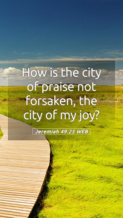 Picture 05 - Jeremiah 49:25 WEB Mobile Phone Wallpaper - How is the city of praise not forsaken, the city - Mobile Bible Verse Wallpaper