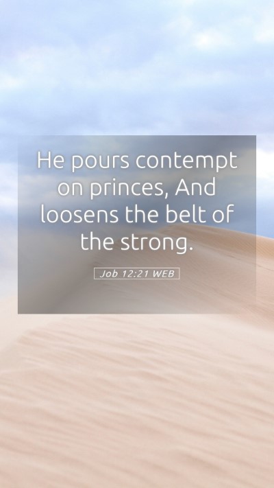 Picture 05 - Job 12:21 WEB Mobile Phone Wallpaper - He pours contempt on princes, And loosens the - Mobile Bible Verse Wallpaper