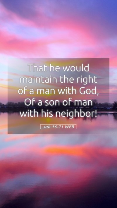 Picture 05 - Job 16:21 WEB Mobile Phone Wallpaper - That he would maintain the right of a man with - Mobile Bible Verse Wallpaper