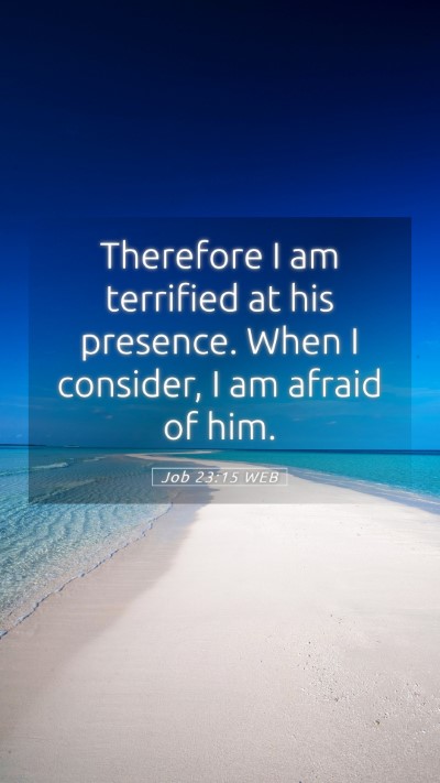 Picture 05 - Job 23:15 WEB Mobile Phone Wallpaper - Therefore I am terrified at his presence. When I - Mobile Bible Verse Wallpaper
