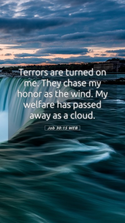 Picture 05 - Job 30:15 WEB Mobile Phone Wallpaper - Terrors are turned on me. They chase my honor as - Mobile Bible Verse Wallpaper