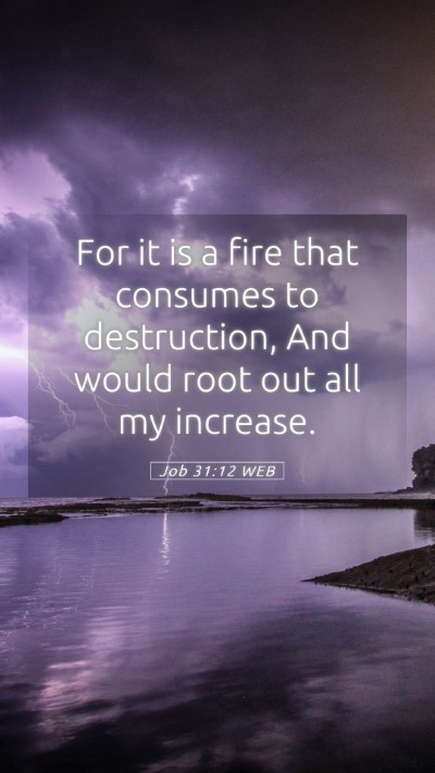 Picture 05 - Job 31:12 WEB Mobile Phone Wallpaper - For it is a fire that consumes to destruction, - Mobile Bible Verse Wallpaper