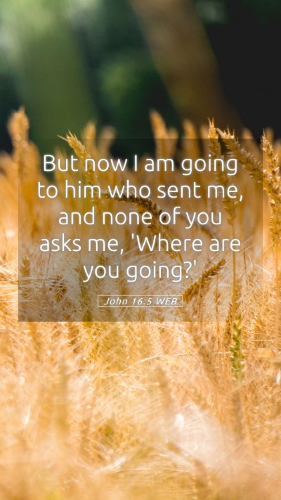 Picture 05 - John 16:5 WEB Mobile Phone Wallpaper - But now I am going to him who sent me, and none - Mobile Bible Verse Wallpaper