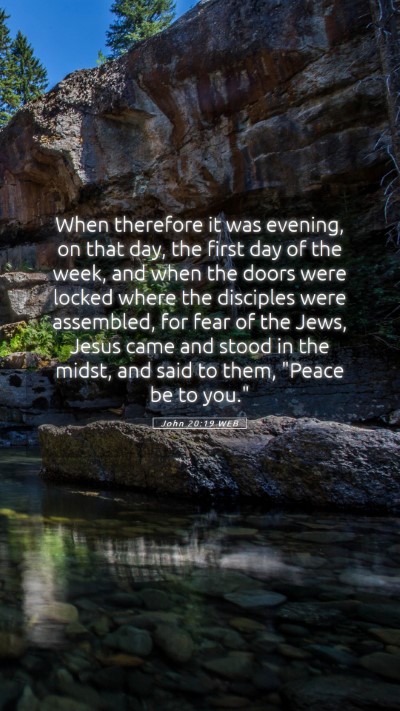 Picture 05 - John 20:19 WEB Mobile Phone Wallpaper - When therefore it was evening, on that day, the - Mobile Bible Verse Wallpaper