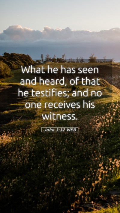 Picture 05 - John 3:32 WEB Mobile Phone Wallpaper - What he has seen and heard, of that he testifies; - Mobile Bible Verse Wallpaper