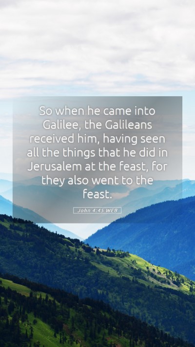 Picture 05 - John 4:45 WEB Mobile Phone Wallpaper - So when he came into Galilee, the Galileans - Mobile Bible Verse Wallpaper