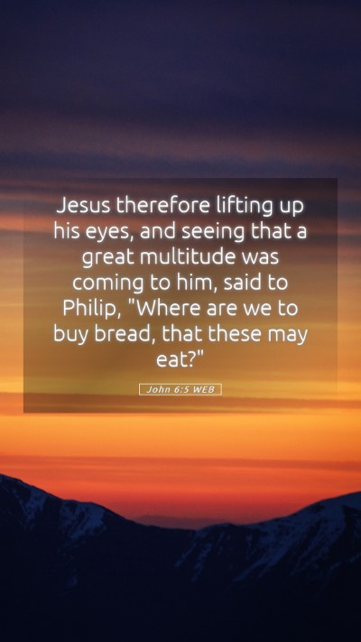 Picture 05 - John 6:5 WEB Mobile Phone Wallpaper - Jesus therefore lifting up his eyes, and seeing - Mobile Bible Verse Wallpaper