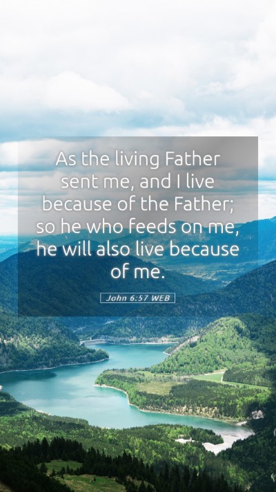 Picture 05 - John 6:57 WEB Mobile Phone Wallpaper - As the living Father sent me, and I live because - Mobile Bible Verse Wallpaper