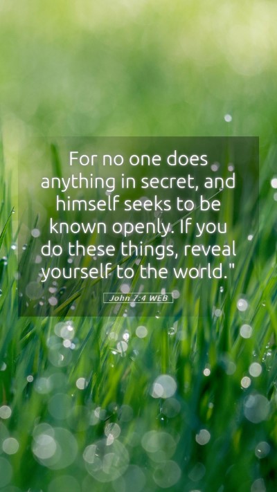 Picture 05 - John 7:4 WEB Mobile Phone Wallpaper - For no one does anything in secret, and himself - Mobile Bible Verse Wallpaper