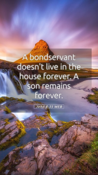 Picture 05 - John 8:35 WEB Mobile Phone Wallpaper - A bondservant doesn't live in the house forever. - Mobile Bible Verse Wallpaper