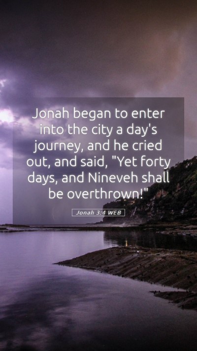 Picture 05 - Jonah 3:4 WEB Mobile Phone Wallpaper - Jonah began to enter into the city a day's - Mobile Bible Verse Wallpaper