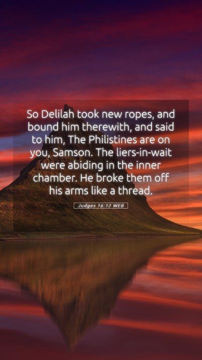 Picture 05 - Judges 16:12 WEB Mobile Phone Wallpaper - So Delilah took new ropes, and bound him - Mobile Bible Verse Wallpaper